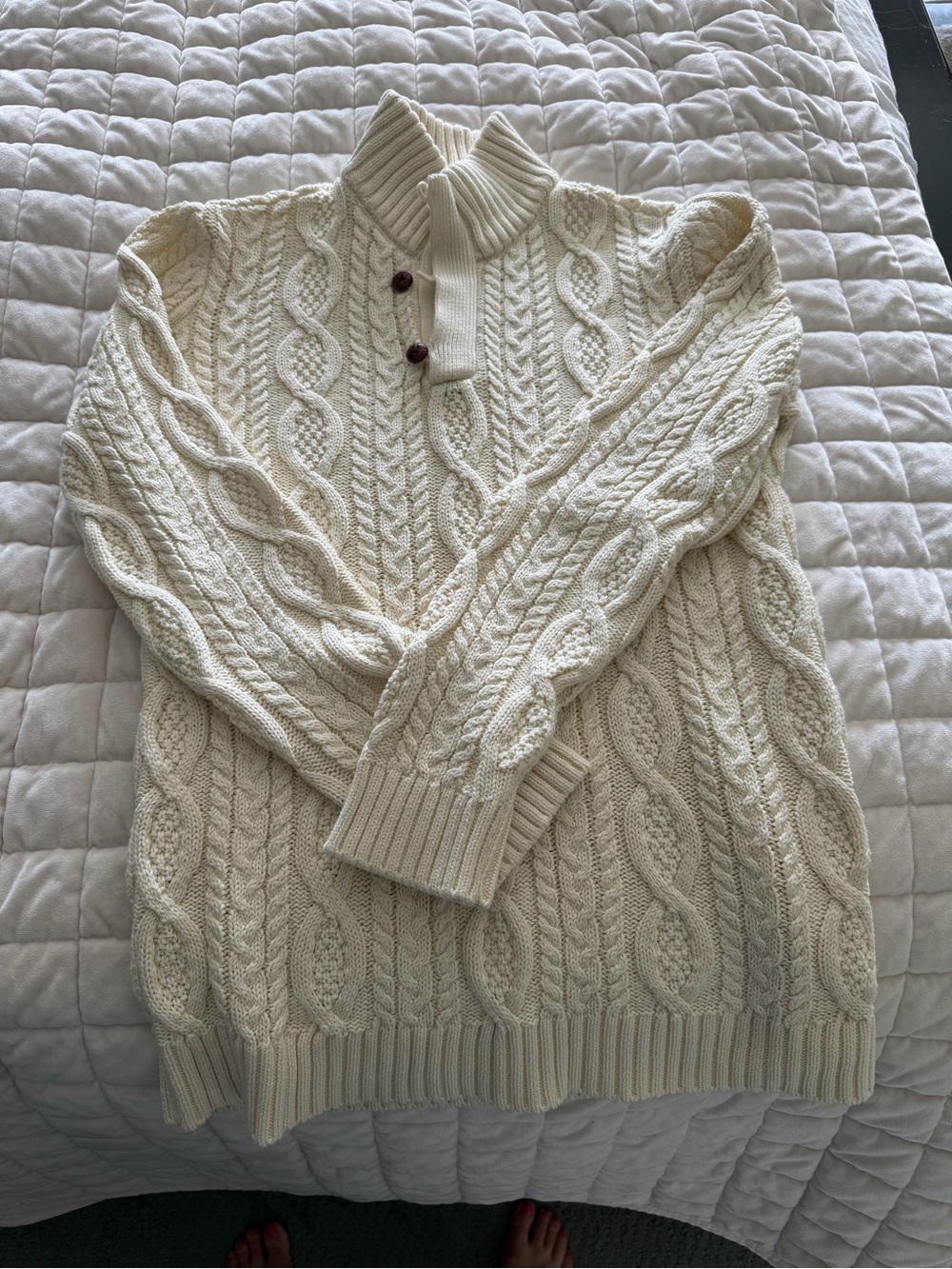 Kids Cable Knit Mock Neck Sweater - Cream